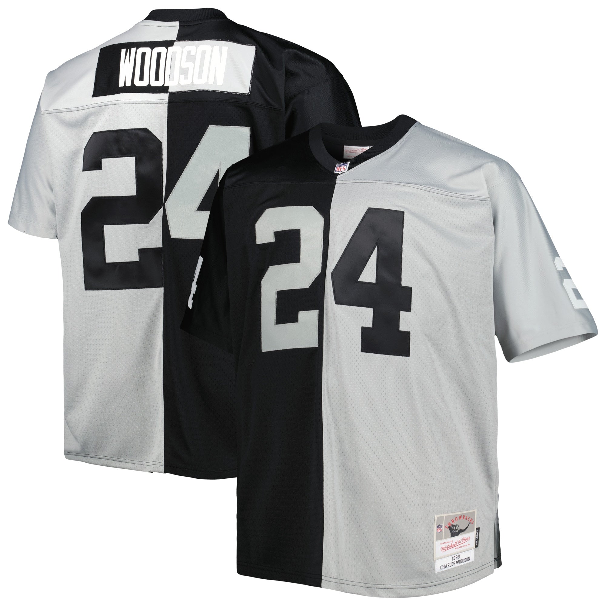 Charles Woodson Las Vegas Raiders Mitchell   Ness Big   Tall Split Legacy Retired Player Replica Jersey   Black/Silver