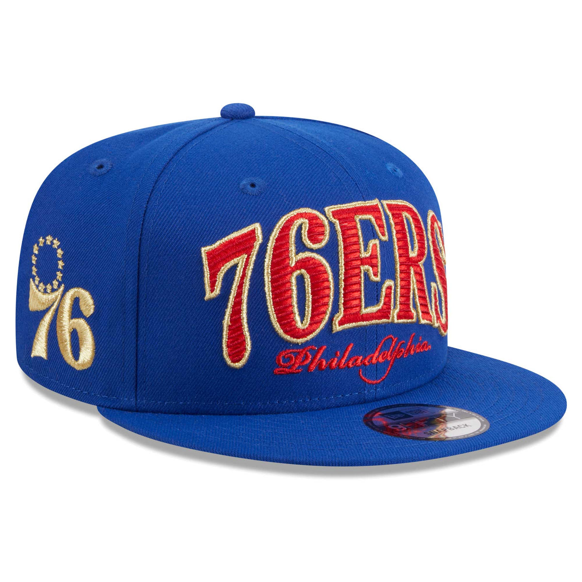 Philadelphia 76ers New Era Golden Tall Text 9FIFTY Snapback Hat - Royal