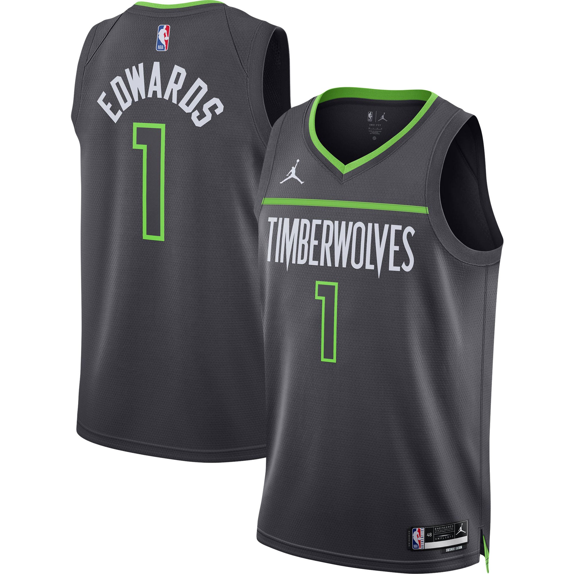 Anthony Edwards Minnesota Timberwolves Jordans Brand Unisex Swingman Jersey - Statement Edition - Charcoal