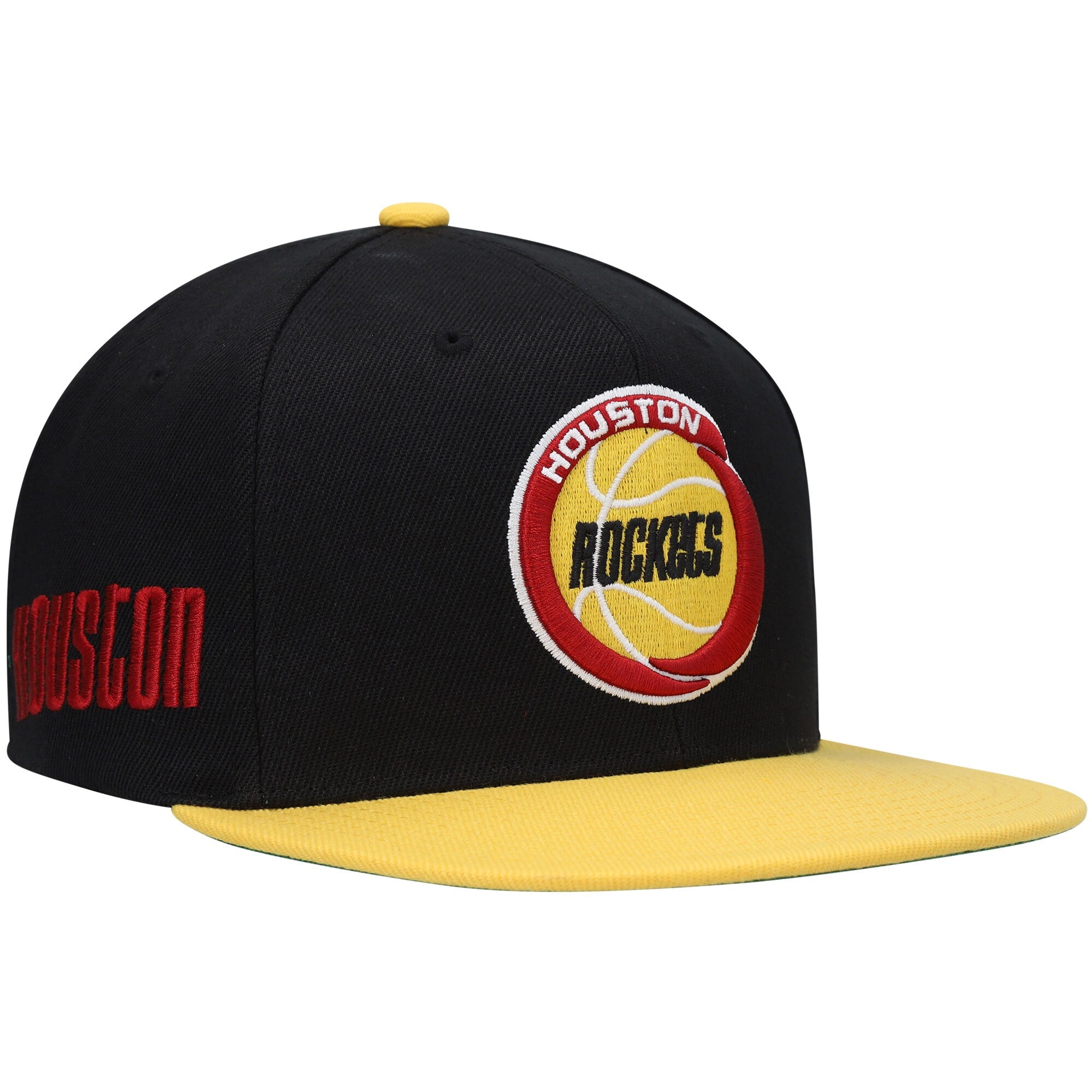 Houston Rockets Mitchell & Ness Hardwood Classics Snapback Hat - Black/Yellow
