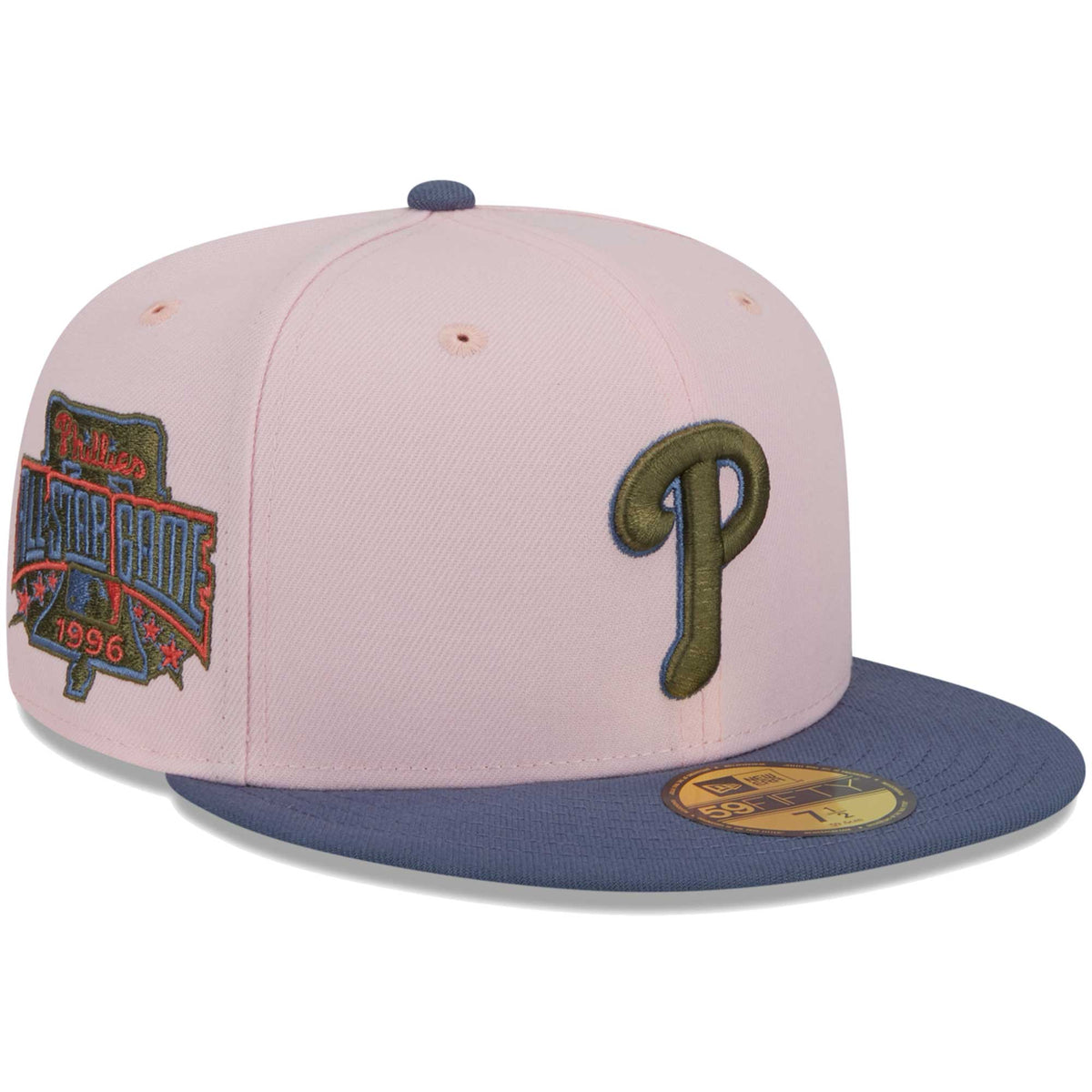 Philadelphia Phillies New Era Olive Undervisor 59FIFTY Fitted Hat - Pink/Blue