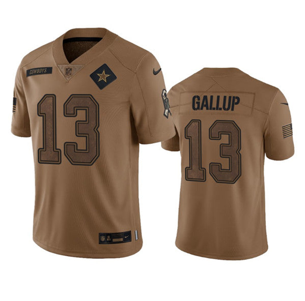 Men s Dallas Cowboys Michael Gallup 2023 Brown Salute To Service Limited Stitched Jersey