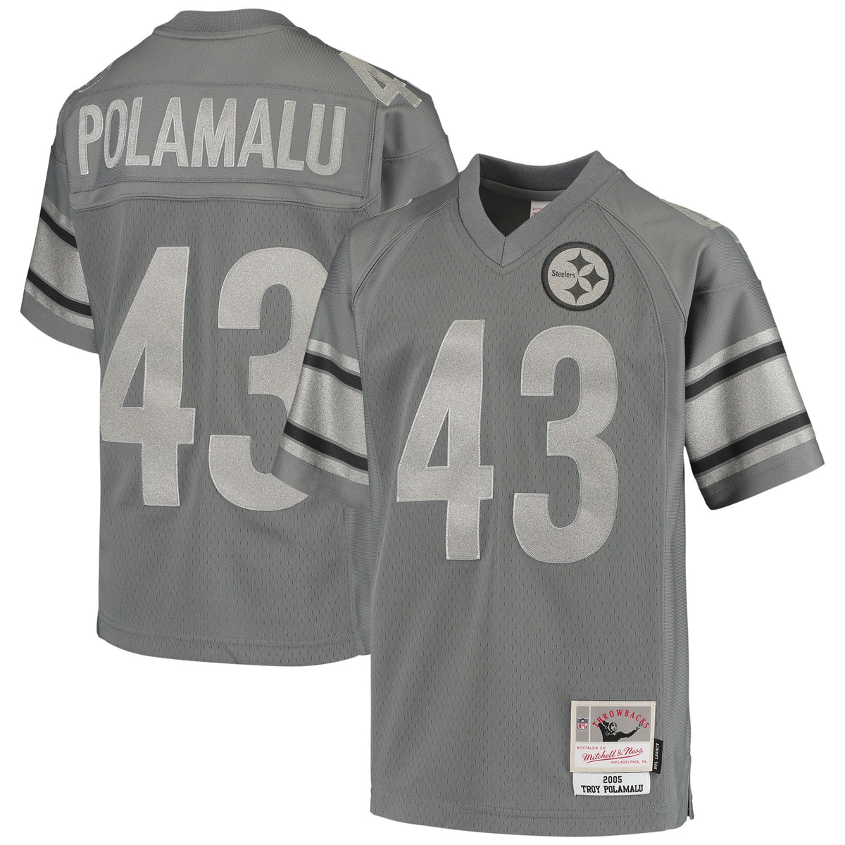 Troy Polamalu Pittsburgh Steelers Mitchell   Ness Youth 2005 Retired Player Metal Replica Jersey   Charcoal
