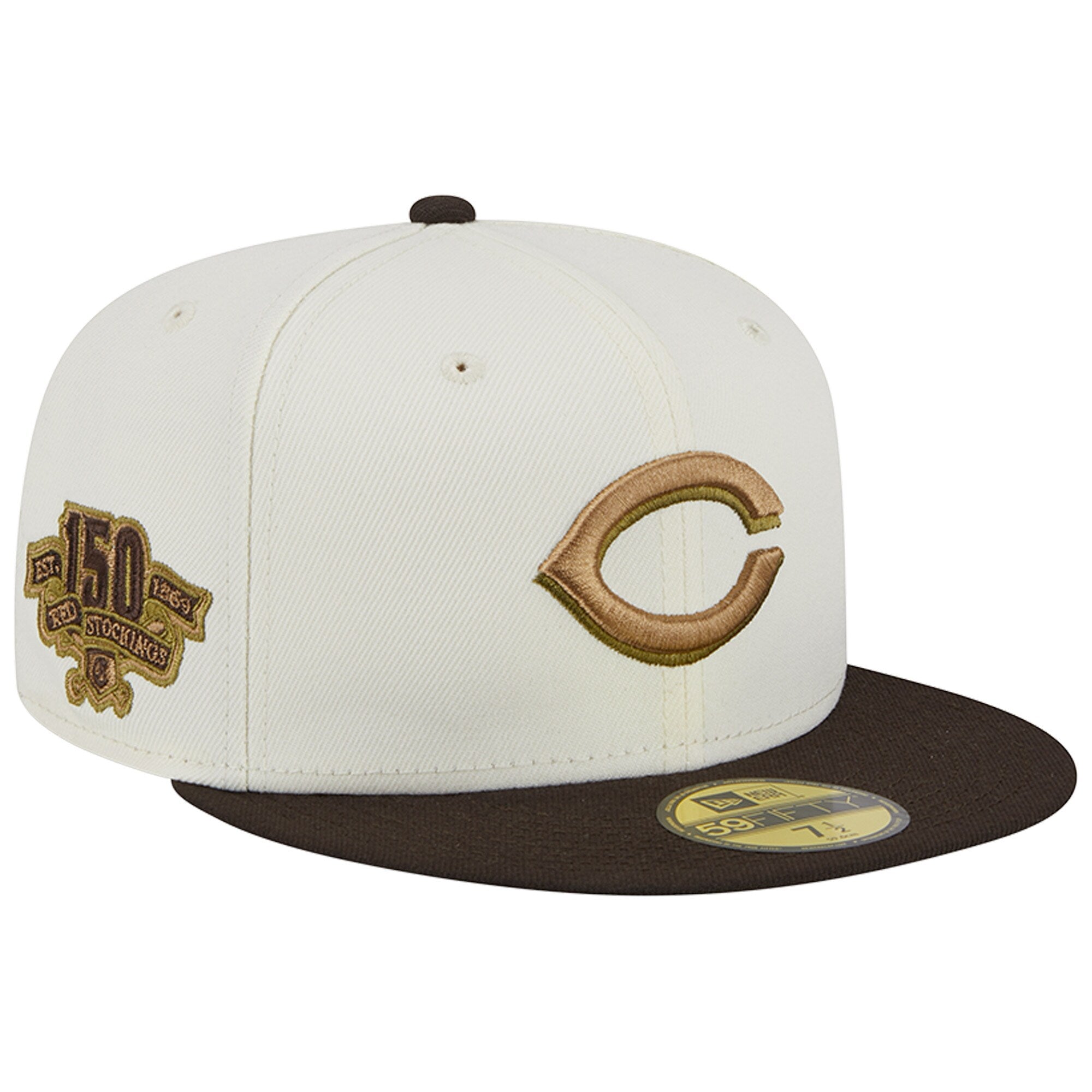 Cincinnati Reds New Era 150th Team Anniversary 59FIFTY Fitted Hat - White/Brown