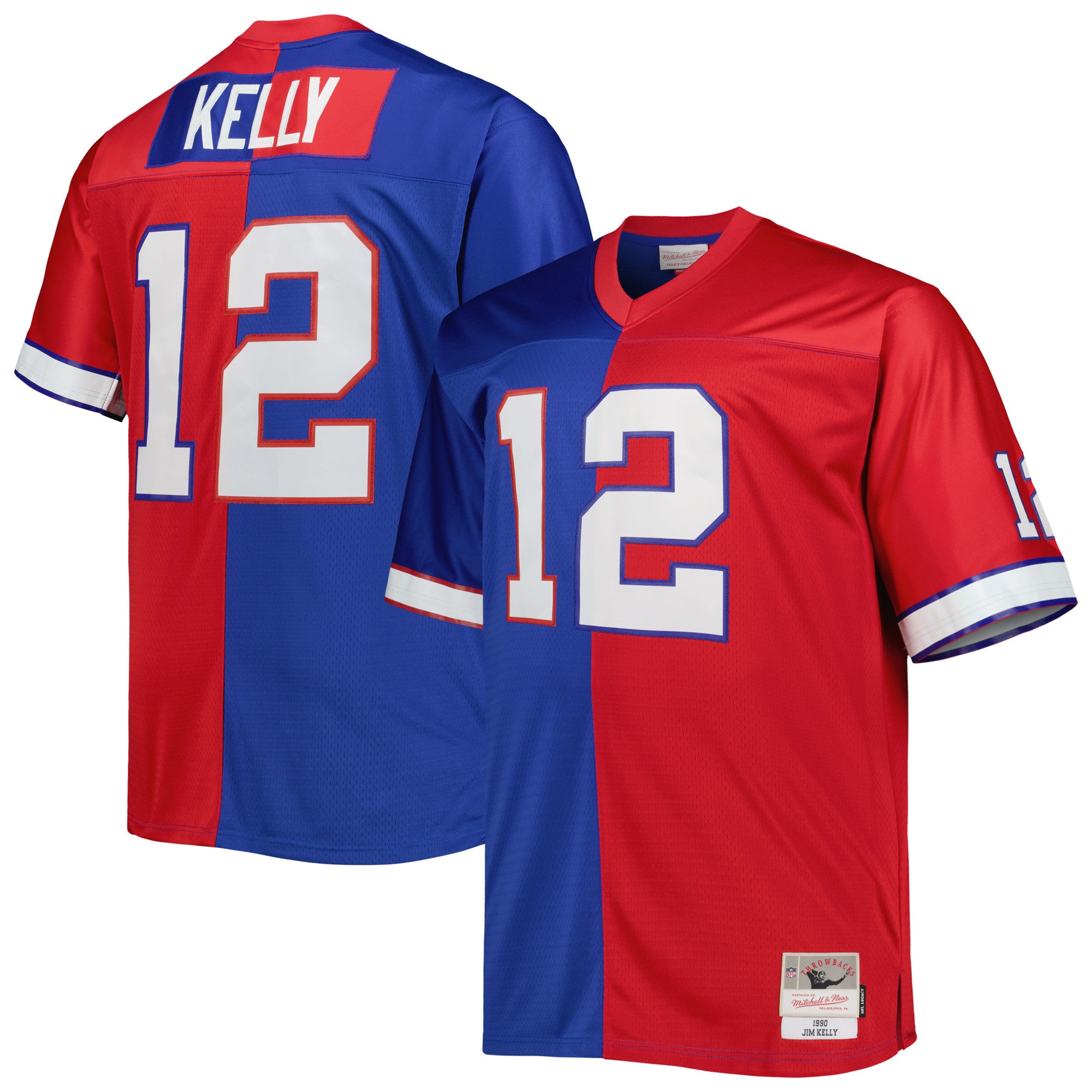 Jim Kelly Buffalo Bills Mitchell   Ness Big   Tall Split Legacy Retired Player Replica Jersey   Royal/Red