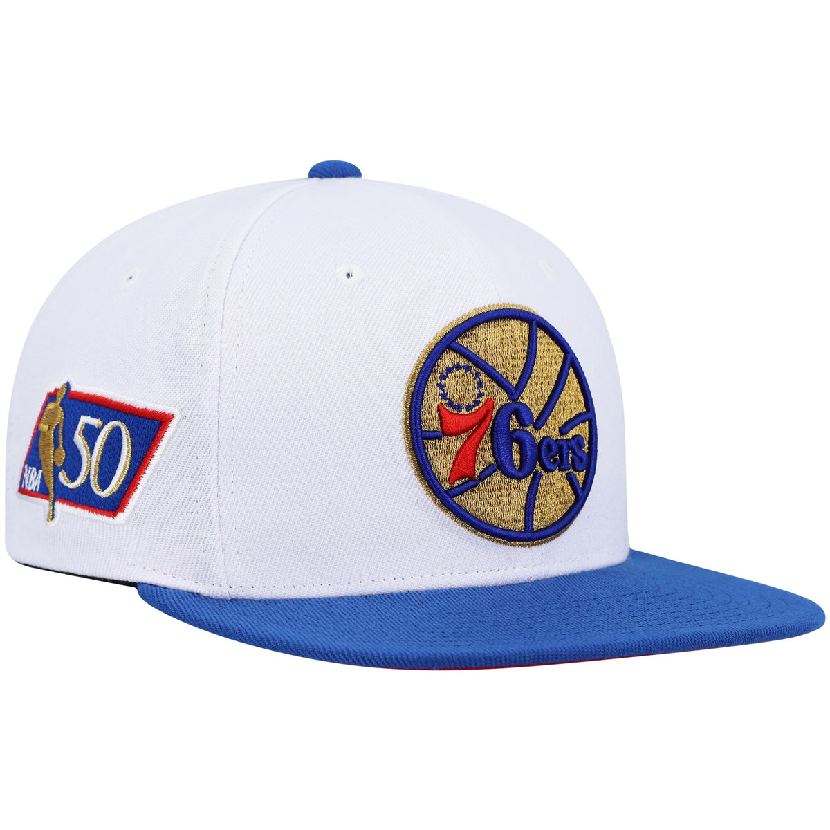 Philadelphia 76ers Mitchell & Ness Hardwood Classics 50th Anniversary Snapback Hat - White/Royal