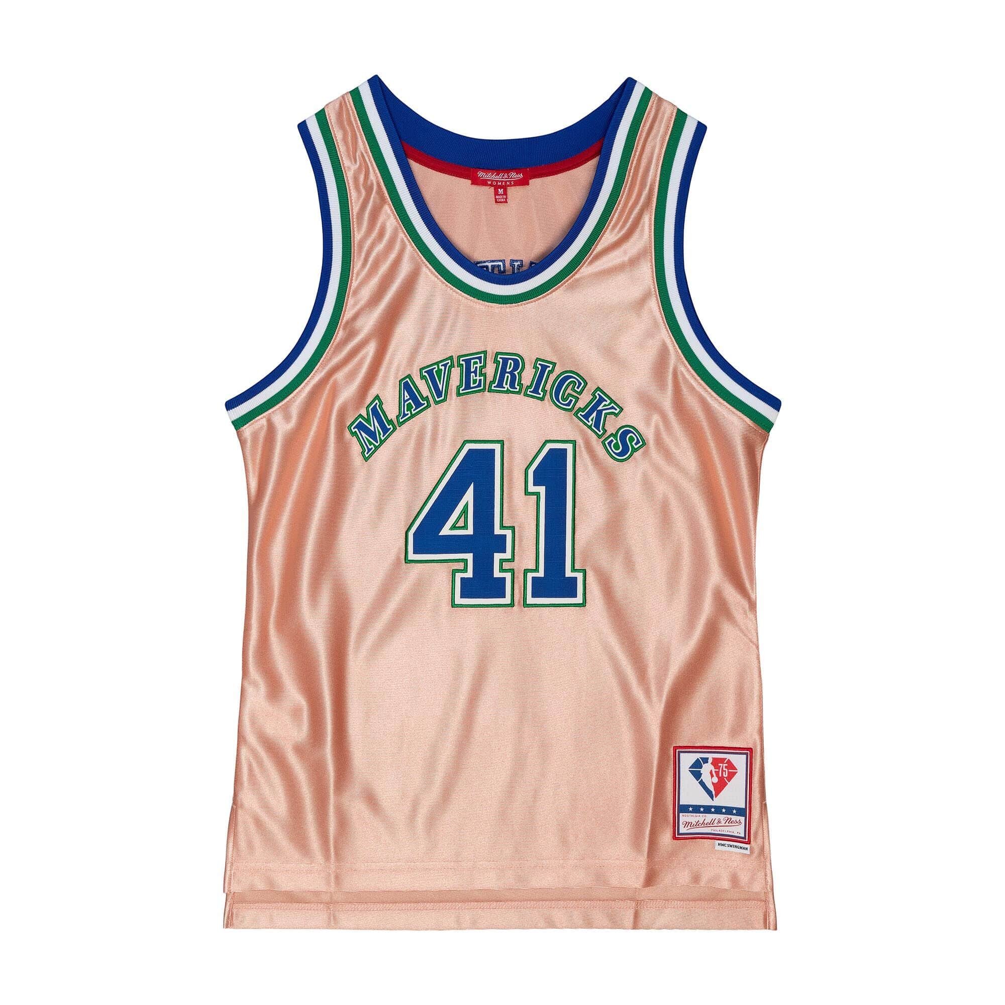 Womens 75th Anniversary Rose Gold Swingman Dirk Nowitzki Dallas Mavericks 1998-99 Jersey