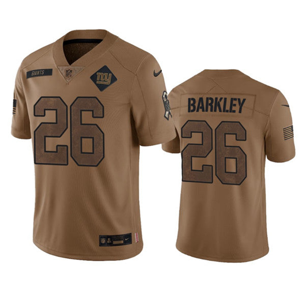 Men s New York Giants Saquon Barkley 2023 Brown Salute To Service Limited Stitched Jersey