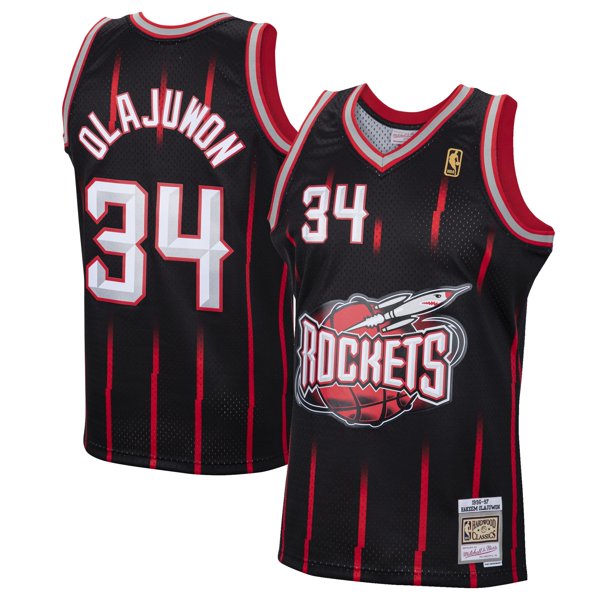 Men's Hakeem Olajuwon Houston Rockets Mitchell & Ness 1996-97 Hardwood Classics Reload Jersey ? Black