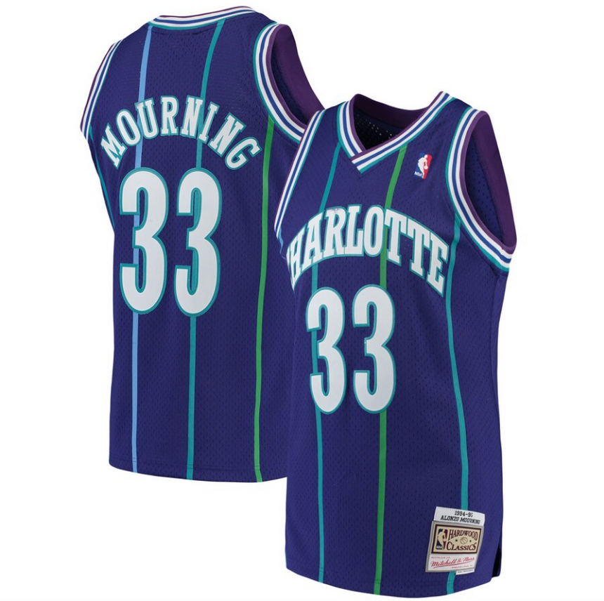 Men's Alonzo Mourning Charlotte Hornets 1994-95 Purple Swingman Replica Jersey By Mitchell & Ness