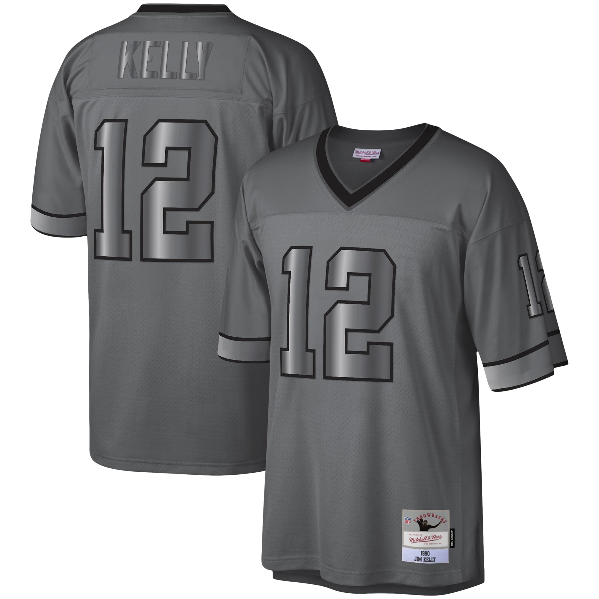 Jim Kelly Buffalo Bills Mitchell   Ness 1990 Retired Player Metal Legacy Jersey   Charcoal