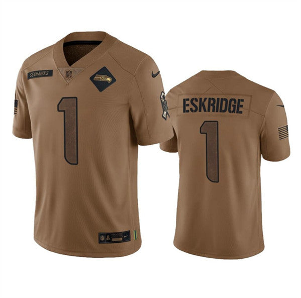 Men s Seattle Seahawks Dee Eskridge 2023 Brown Salute To Service Limited Stitched Jerseys