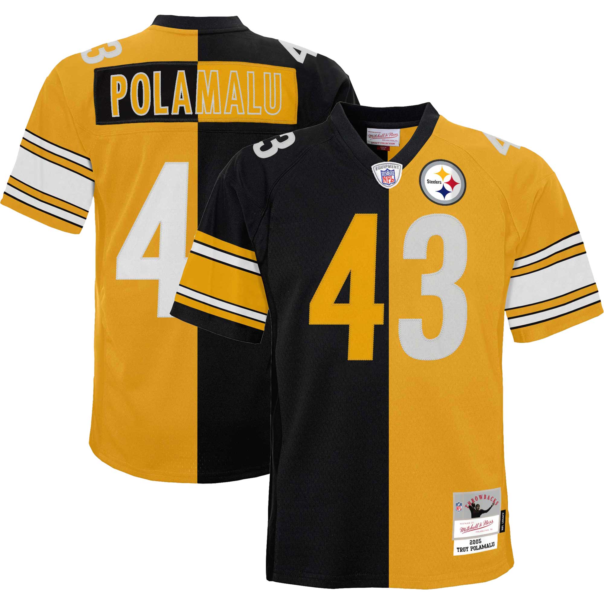 Troy Polamalu Pittsburgh Steelers Mitchell   Ness Youth Split Legacy Jersey   Black/Gold
