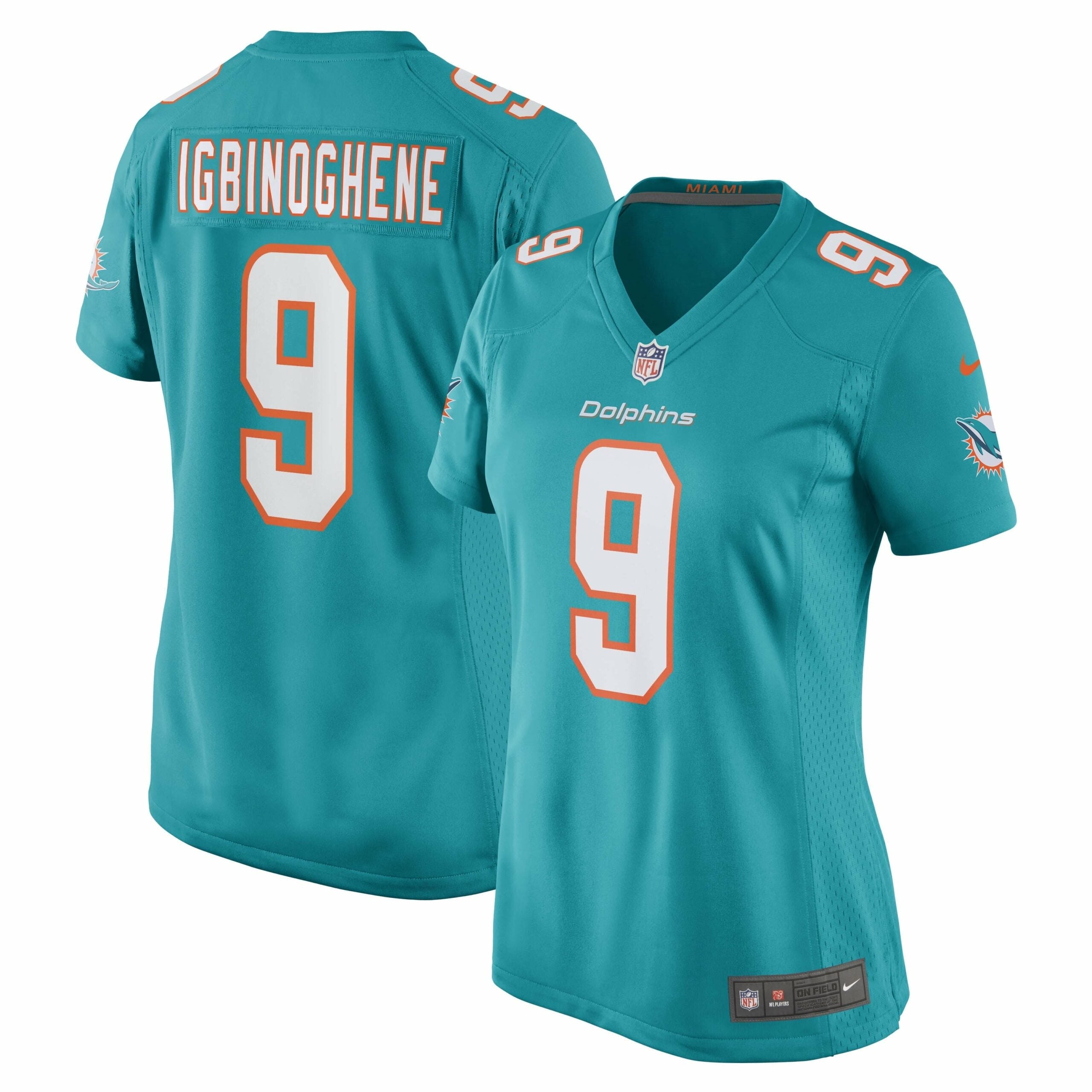 Women s Nike Noah Igbinoghene Aqua Miami Dolphins Game Player Jersey