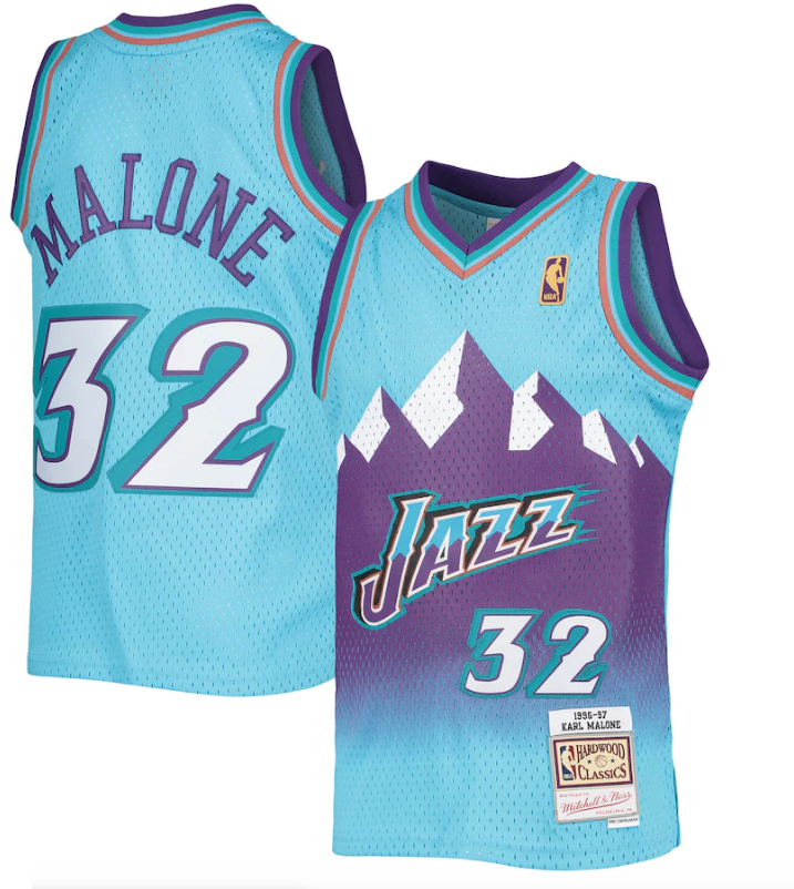 Men's Karl Malone Utah Jazz Mitchell & Ness 1996-97 Hardwood Classics Reload Jersey ? Light Blue