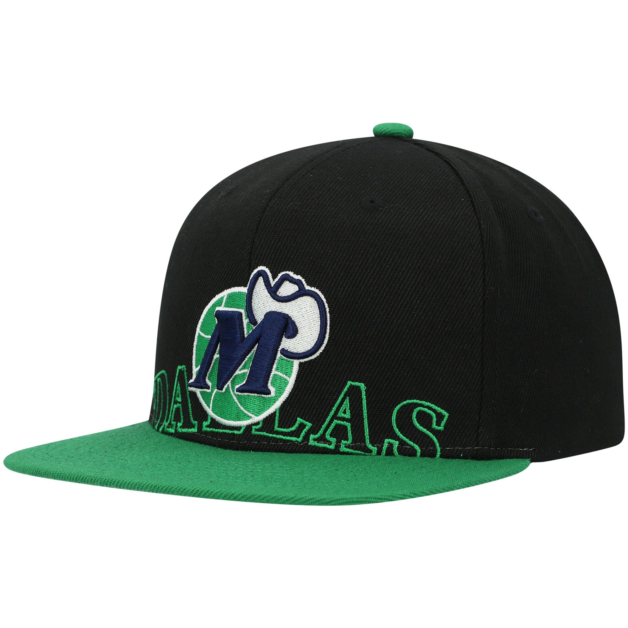 Dallas Mavericks Mitchell & Ness Hardwood Classics Low Big Face Snapback Hat - Black/Green