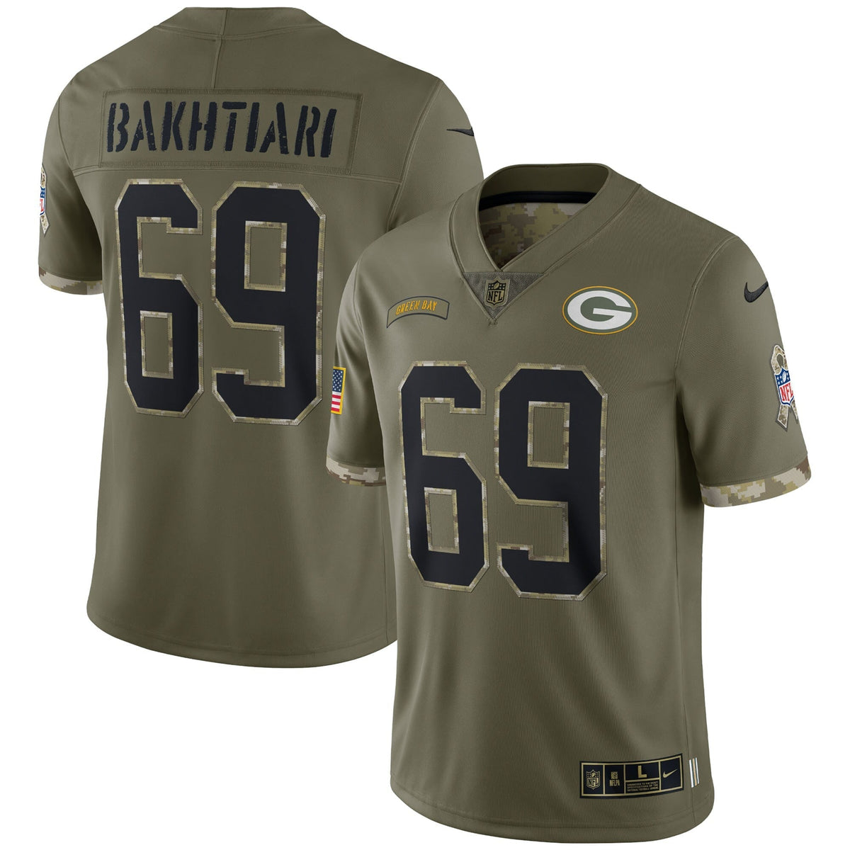 Men s Nike David Bakhtiari Olive Green Bay Packers 2022 Salute To Service Limited Jersey