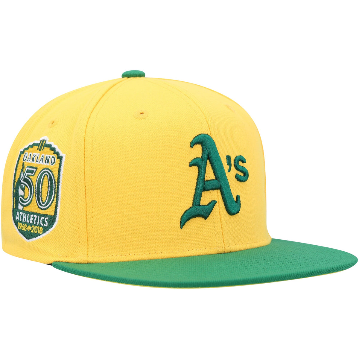 Oakland Athletics Mitchell & Ness Hometown Snapback Hat - Gold/Green