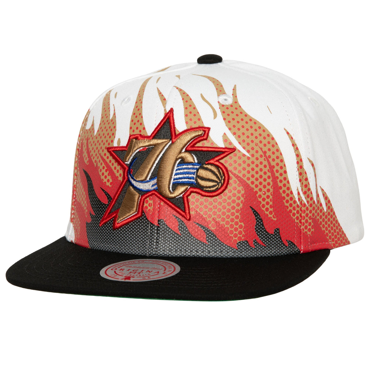 Philadelphia 76ers Mitchell & Ness Hot Fire Snapback Hat - White