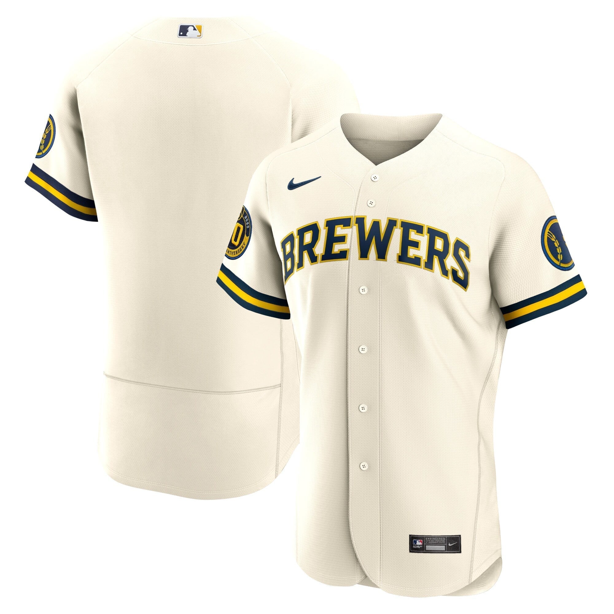 Men's Nike Cream Milwaukee Brewers Home Authentic Team Jersey