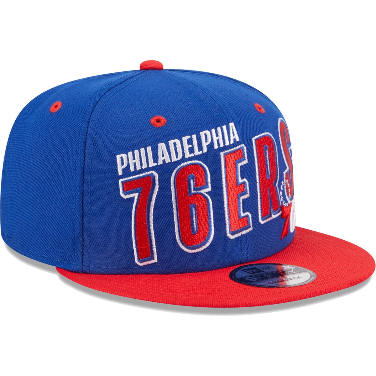Philadelphia 76ers New Era Stacked Slant 2-Tone 9FIFTY Snapback Hat - Royal/Red