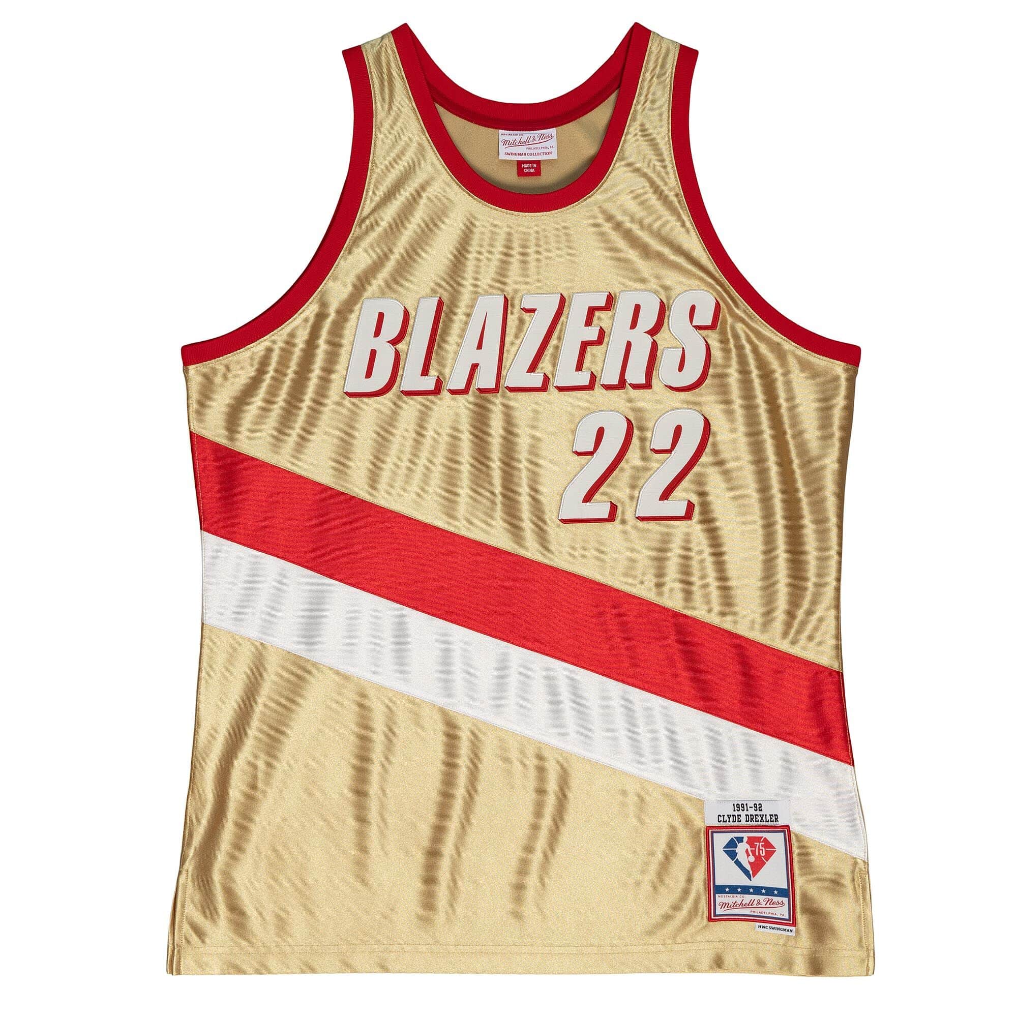 75th Anniversary Gold Swingman Clyde Drexler Portland Trail Blazers 1991-92 Jersey